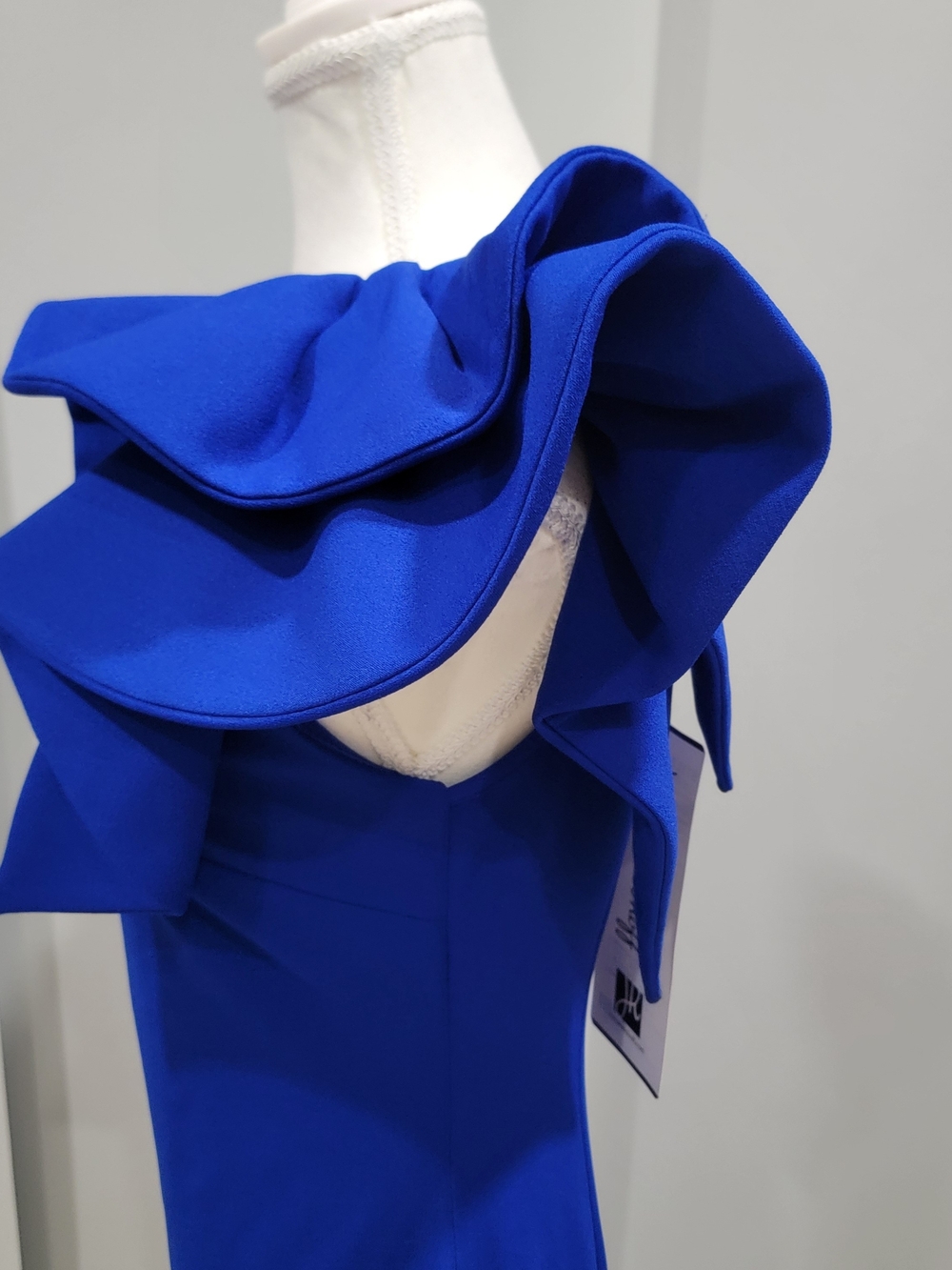 Joseph Ribkoff One-Shoulder Ruffle Gown in Cobalt Blue - Picture 5 of 8